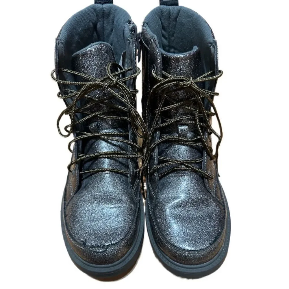 UGG Robley Glitter Boot Kids Size 6 Gold Olive Lace Up Zipper